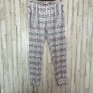 Jane and Bleecker Pajama Pants Small Pink Fair Isle Patch Pockets Soft Fleece